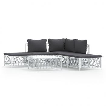 ARDEBO.de - 6-tlg. Garten-Lounge-Set mit Kissen Weiß Stahl
