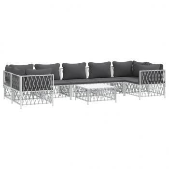 ARDEBO.de - 8-tlg. Garten-Lounge-Set mit Kissen Weiß Stahl