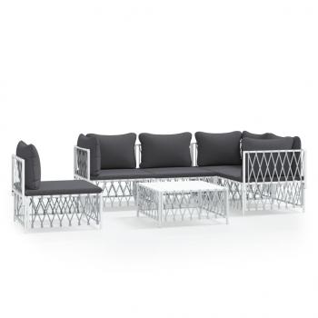6-tlg. Garten-Lounge-Set mit Kissen Weiß Stahl