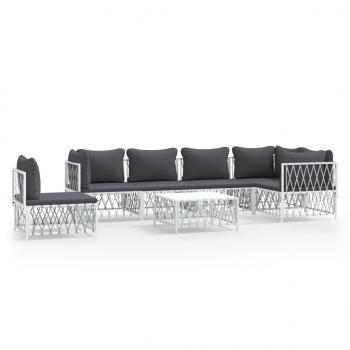 ARDEBO.de - 7-tlg. Garten-Lounge-Set mit Kissen Weiß Stahl
