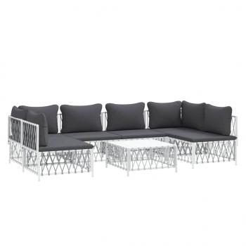 ARDEBO.de - 7-tlg. Garten-Lounge-Set mit Kissen Weiß Stahl