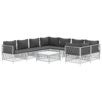 ARDEBO.de - 9-tlg. Garten-Lounge-Set mit Kissen Weiß Stahl