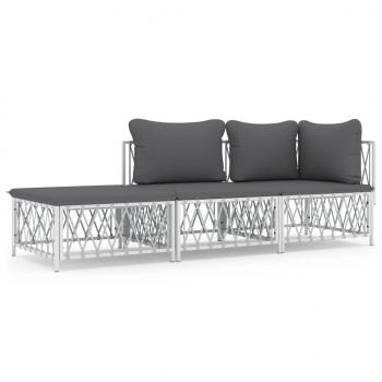 ARDEBO.de - 3-tlg. Garten-Lounge-Set mit Kissen Weiß Stahl