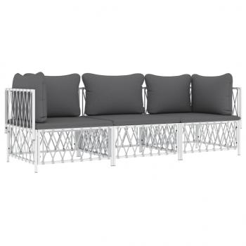 ARDEBO.de - 3-tlg. Garten-Lounge-Set mit Kissen Weiß Stahl
