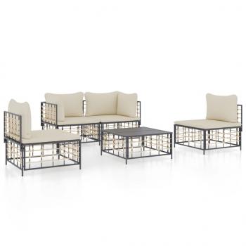 5-tlg. Garten-Lounge-Set mit Kissen Anthrazit Poly Rattan