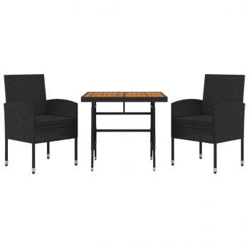 3-tlg. Garten-Essgruppe Poly Rattan Schwarz