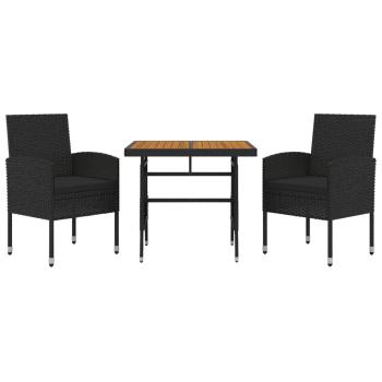 3-tlg. Garten-Essgruppe Poly Rattan Schwarz
