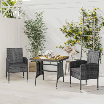 ARDEBO.de - 3-tlg. Garten-Essgruppe Poly Rattan Grau