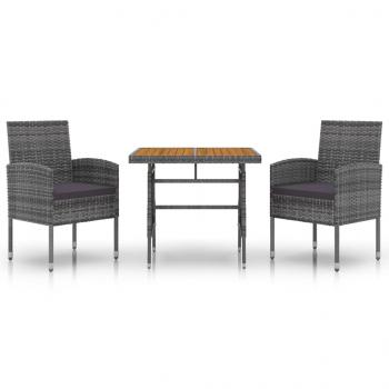 3-tlg. Garten-Essgruppe Poly Rattan Grau