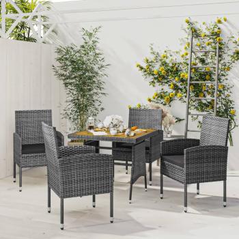 ARDEBO.de - 5-tlg. Garten-Essgruppe Poly Rattan Grau