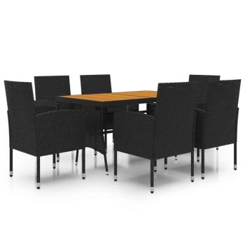 7-tlg. Garten-Essgruppe Poly Rattan Schwarz