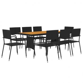 ARDEBO.de - 9-tlg. Garten-Essgruppe Poly Rattan Schwarz