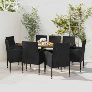 ARDEBO.de - 9-tlg. Garten-Essgruppe Poly Rattan Schwarz