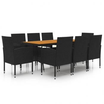 9-tlg. Garten-Essgruppe Poly Rattan Schwarz