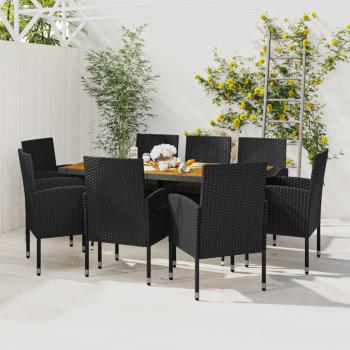 ARDEBO.de - 9-tlg. Garten-Essgruppe Poly Rattan Schwarz