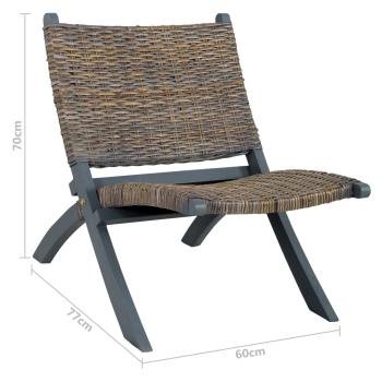 Relaxstuhl Grau Natur Kubu-Rattan und Massivholz Mahagoni