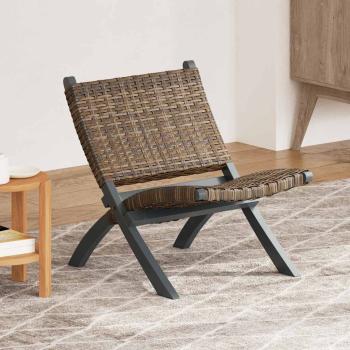 Relaxstuhl Grau Natur Kubu-Rattan und Massivholz Mahagoni