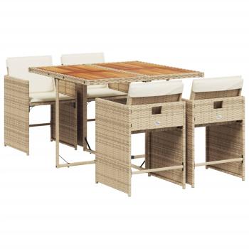 5-tlg. Garten-Essgruppe mit Kissen Beige Poly Rattan