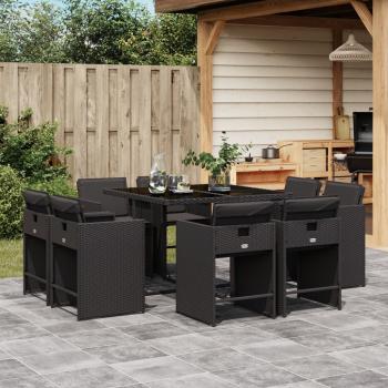 ARDEBO.de - 9-tlg. Garten-Essgruppe mit Kissen Schwarz Poly Rattan