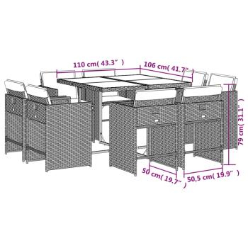 ARDEBO.de - 9-tlg. Garten-Essgruppe mit Kissen Grau Poly Rattan