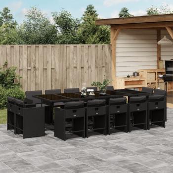 ARDEBO.de - 15-tlg. Garten-Essgruppe mit Kissen Schwarz Poly Rattan