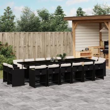 ARDEBO.de - 17-tlg. Garten-Essgruppe mit Kissen Schwarz Poly Rattan