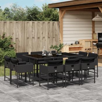 ARDEBO.de - 11-tlg. Garten-Essgruppe mit Kissen Schwarz Poly Rattan