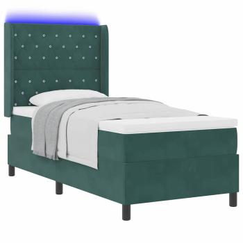 LED Boxspringbett mit Matratze Dunkelgrün 90 x 200 cm Samt