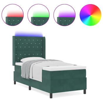 LED Boxspringbett mit Matratze Dunkelgrün 90 x 200 cm Samt