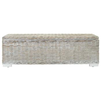 Truhe Weiß 110 cm Natur Kubu Rattan & Massivholz Mahagoni