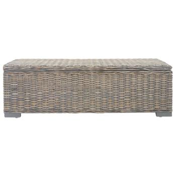 Truhe Grau 110 cm Natur Kubu Rattan & Massivholz Mahagoni