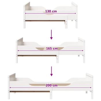 Ausziehbares Bettgestell für Kinder Weiß 80 x 130 / 165 / 200 cm