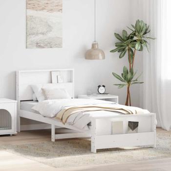 ARDEBO.de - Bettgestell mit Kopfteil Weiß 80 x 200 cm Massivholz Kiefer