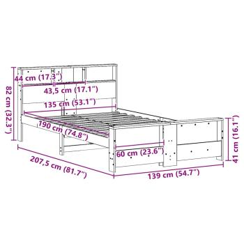 Bettgestell mit Kopfteil Braun 135 x 190 cm Massivholz Kiefer