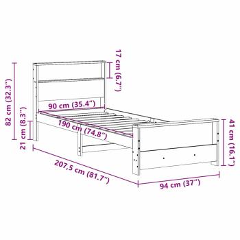 Bettgestell mit Kopfteil Braun 90 x 190 cm Massivholz Kiefer