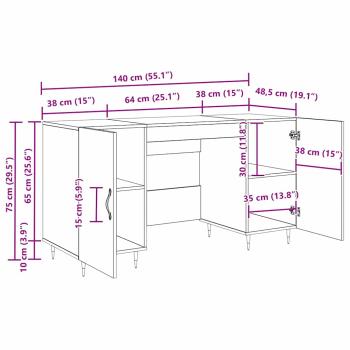 Schreibtisch Schwarze Eiche 140 x 50 x 75 cm Holzwerkstoff