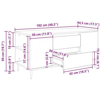 Couchtisch Schwarze Eiche 102 x 44,5 x 50 cm Holzwerkstoff
