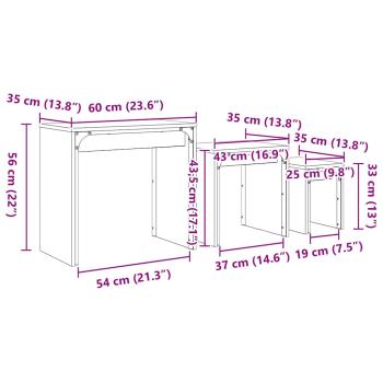 Nesting Couchtisch 3 pcs Schwarze Eiche 60 x 35 x 56 cm