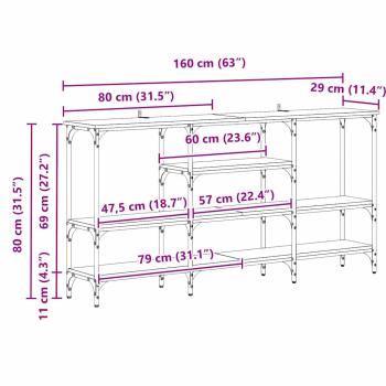 Konsolentisch mit Regal Altholz 160 x 29 x 80 cm Holzwerkstoff
