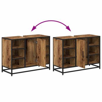 Badezimmer Waschbecken Schrank mit Tür Altholz 80 x 33 x 60 cm