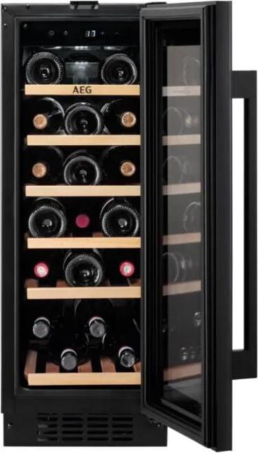 AEG AWUS020B5B 5000 Weintemperierschrank, 29,5 cm breit, 20 Standardweinflaschen, LED Beleuchtung, 6 Holzablagen, schwarz