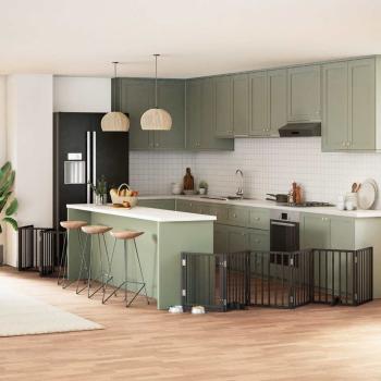 ARDEBO.de - 12-tlg. Hundetor mit Tür Faltbar Schwarz 600 cm Pappelholz