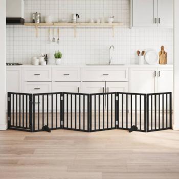 ARDEBO.de - 6-tlg. Hundetor mit Tür Faltbar Schwarz 300 cm Pappelholz