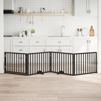 ARDEBO.de - 4-tlg. Hundetor mit Tür Faltbar Schwarz 320 cm Pappelholz