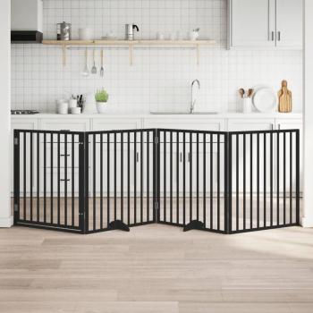 ARDEBO.de - 4-tlg. Hundetor mit Tür Faltbar Schwarz 320 cm Pappelholz