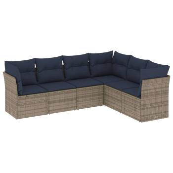 6-teiliges Gartensofa-Set mit Kissen, grau, Polyrattan