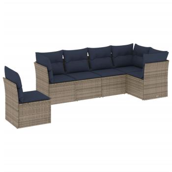 6-teiliges Gartensofa-Set mit Kissen, grau, Polyrattan