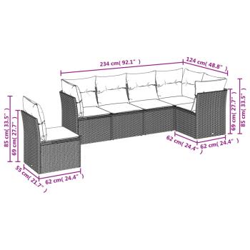 6-teiliges Gartensofa-Set mit Kissen, grau, Polyrattan