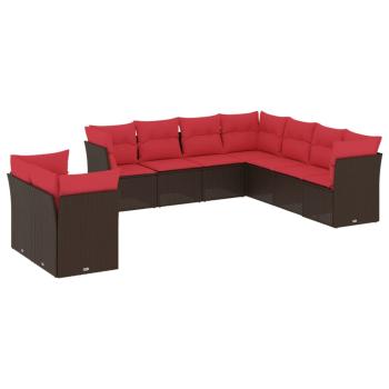 9-teiliges Gartensofa-Set mit Kissen, braun, Polyrattan