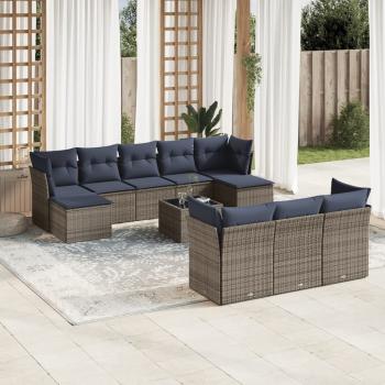 ARDEBO.de - 11-teiliges Gartensofa-Set mit Kissen, grau, Polyrattan